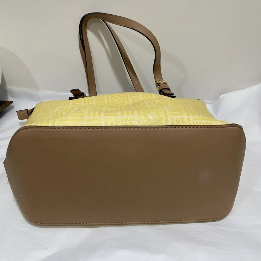 Anne Klein tote bag shoulderbag purse yellow logo print synthetic classic career